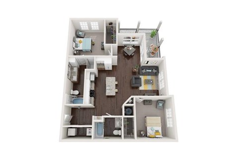 Floor plan for 2 beds, 2 baths, 1197 sqft